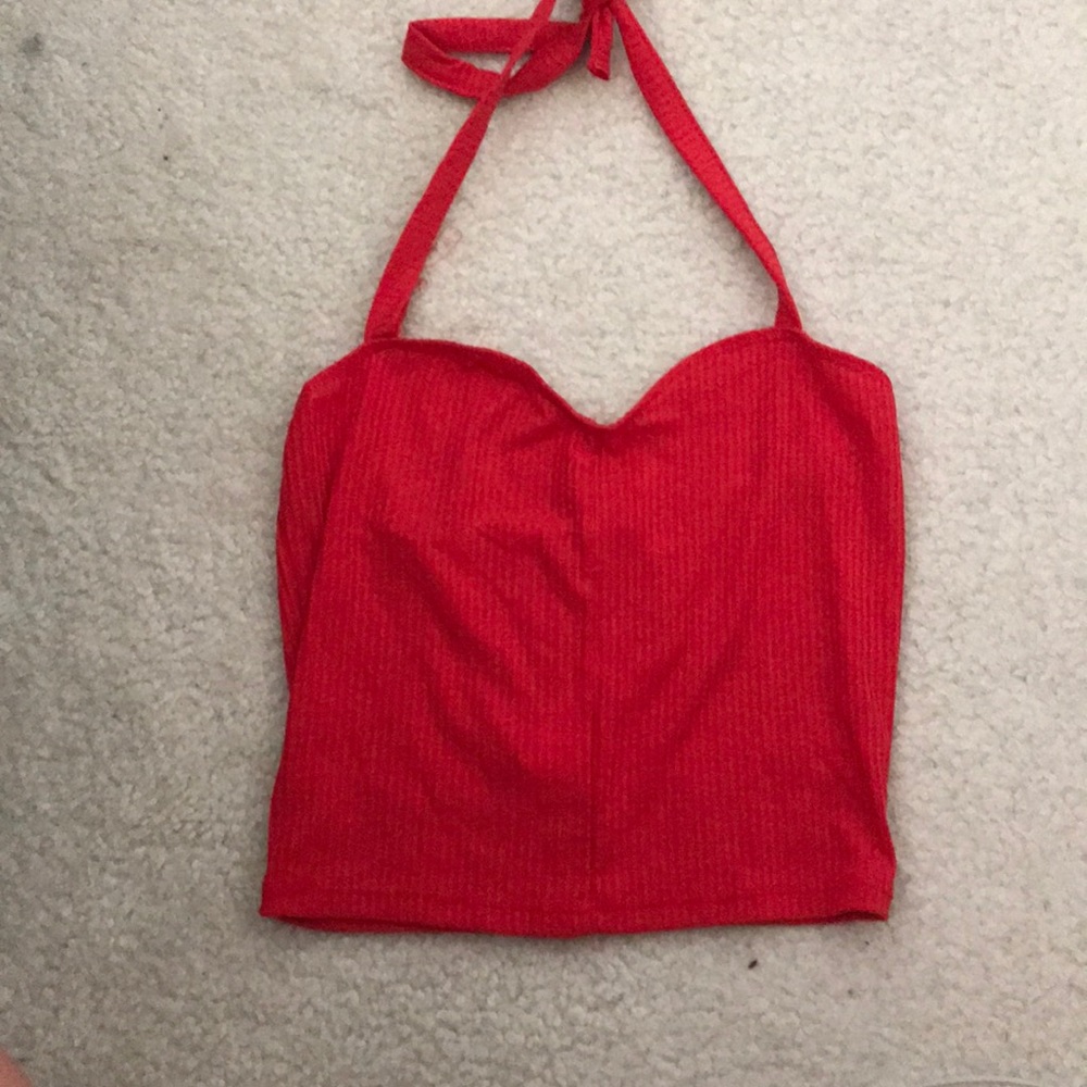 red pacsun cropped halter top